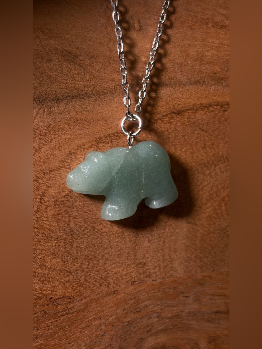 Green Aventurine Bear Hand-Carved Pendant Necklace Long - Picture 10 of 15